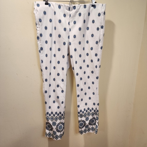 J.Jill Essential white and blue cotton stretch slim pants  size  14 - Picture 11 of 13